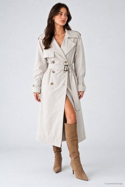Lupies Women's Long Trench Coat with Buttons and a Belted Design