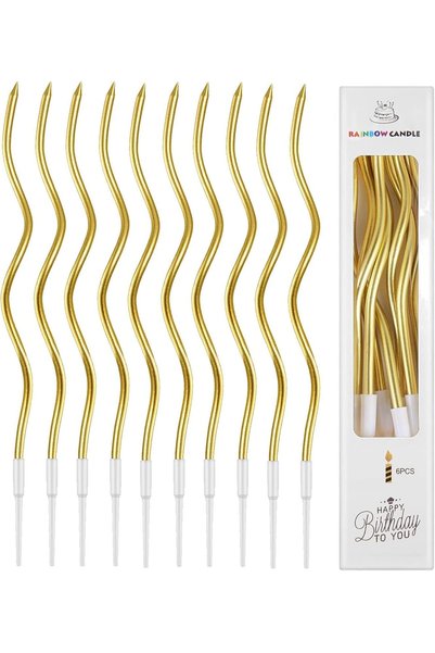 Generic 24 Pcs Gold Spiral Birthday Cake Candles with Plastic Holders, 15CM (...