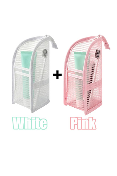 Choice WhitePink-2PCS 4PCS Portable Standing Mesh Toiletry Bag Waterproof Tra...