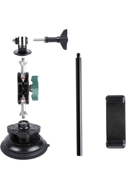 Generic Camera Suction Cup Mount with Phone Holder and Action Camera Adapter,...