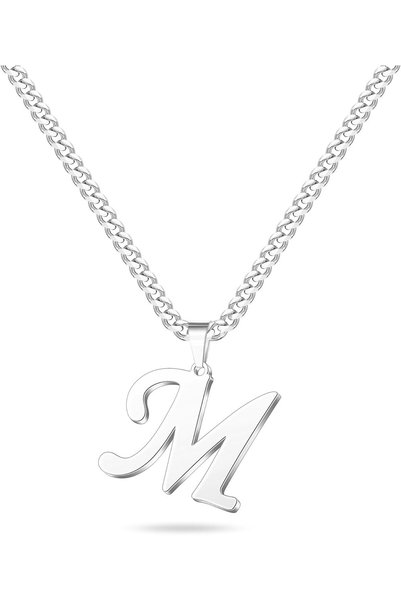 Generic Initial M Letter Necklace for Men Boys Women, Stainless Steel Cuban L...
