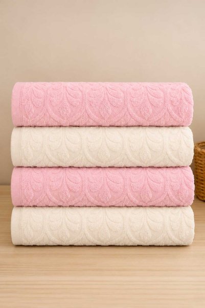 Mela Home Jakarlı Çiçek Desenli 50*90 cm 4'lü El ve Yüz Havlu Seti- Çeyizlik- Hediyelik - Mutfak %100 Pamuklu