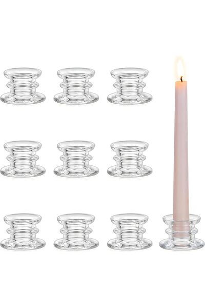 Generic Candlestick Holders Set, 10 Pcs Taper Candle Holders Bulk - Glass Can...