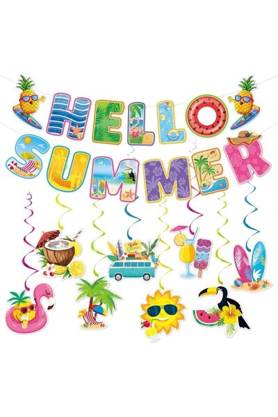 Generic Summer Party Decorations Set with Hello Summer Banner and Hanging Swi...