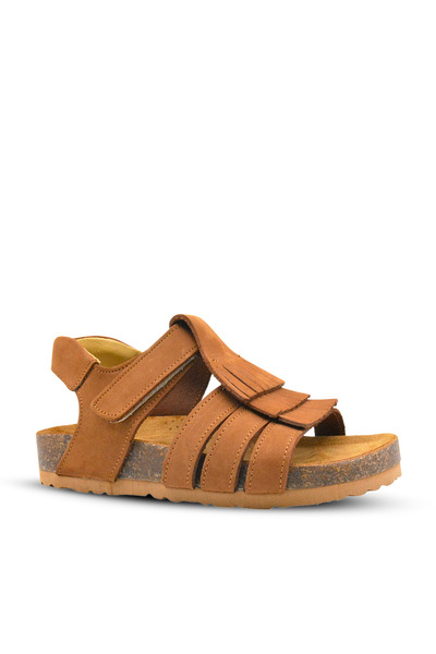 kids A more Luve Single Velcro Tasseled Unisex Leather Kids Sandals Brown