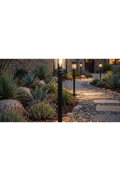 Generic Brand 1 meter outdoor black garden lantern E27