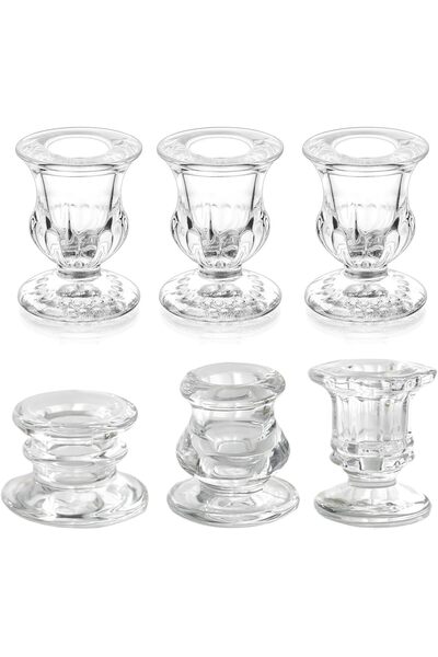 Generic Glass Taper Candleholders - Clear Small Candlestick Holder Bulk, Set ...