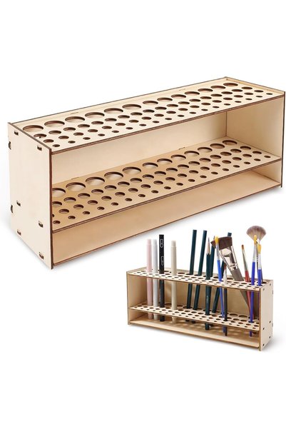 Generic Pen Holder, 67 Holes Wooden Pencil Stand Organizer, Large Capacity Br...