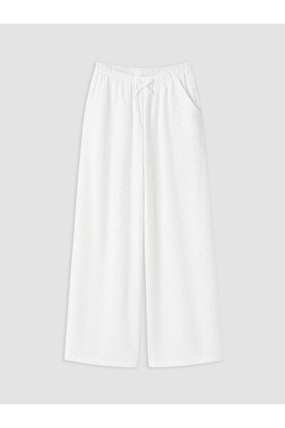 LC Waikiki LCW Kids Ecru Wide-Leg Embroidered Girls' Pants, Featuring the ALI...