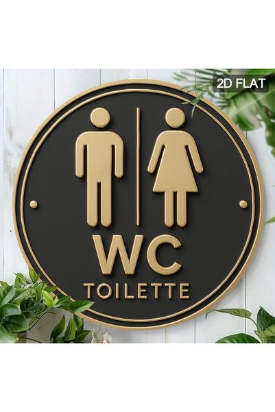 Choice 20x20cm Style 1 2D Flat Round Black Gold WC Toilet Sign Bathroom Restr...