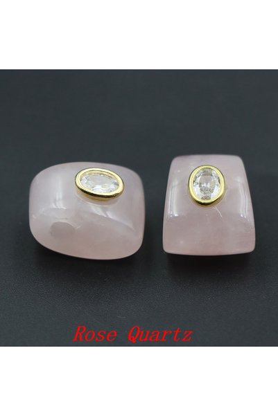 Choice 1 pcs Rose Quartz 20mm Natural Stone Bag Shape White Zircon Inlaid Lar...
