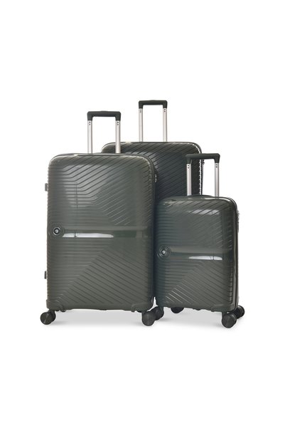 New Travel Set of 3 PP Hard Shell Luggage Trolley Bags, 4 Double Wheels Suitc...