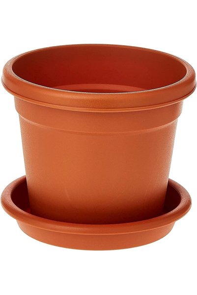 Generic Plastic Round Flowerpot 6” With Tray, Terracotta
