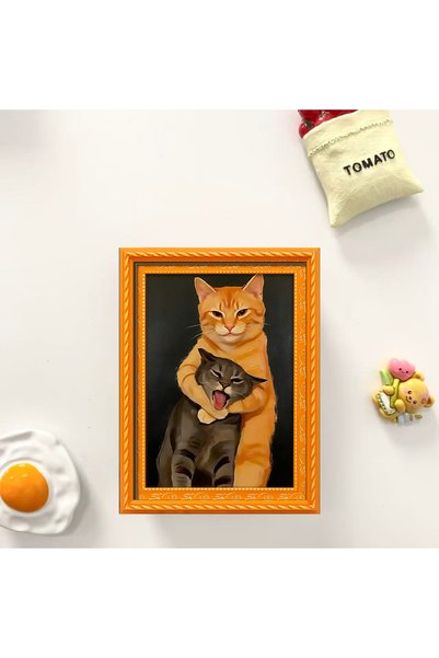 Choice WHITE Funny Cat Hug Fridge Magnet, Vintage Style Art Print Refrigerato...