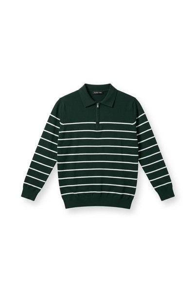 sunfyre Men’s Striped Half-Zip Polo Collar Knit Sweater SUN617