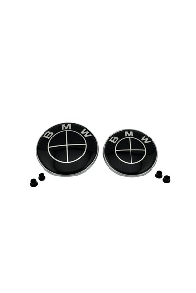 OEM Set de 2 embleme BMW 82mm/74mm, cu garnituri, negru lucios, pentru Seria ...