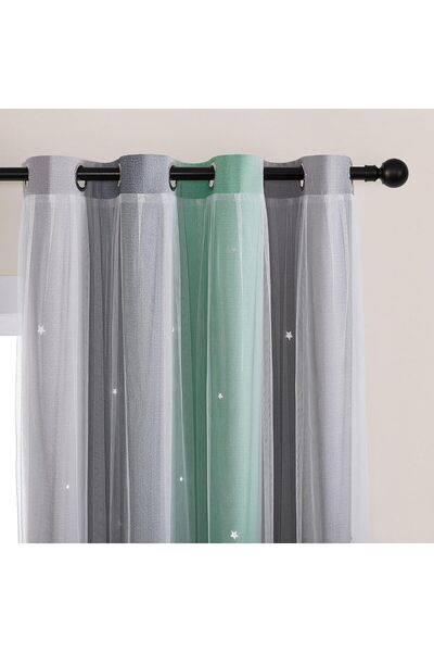 Generic Green and Grey Rainbow Bedroom Curtains for Boys and Kids 1 Panel