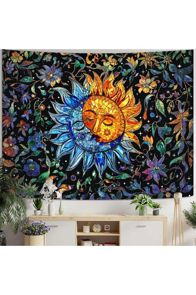 Generic Sun and Moon Tapestry Boho Macrame Hippie Floral Wall Tapestry for Be...