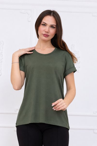 KOZZ STYLE VISCOUS Double-Sleeve Crew-Neck T-Shirt with Sweetheart Neckline
