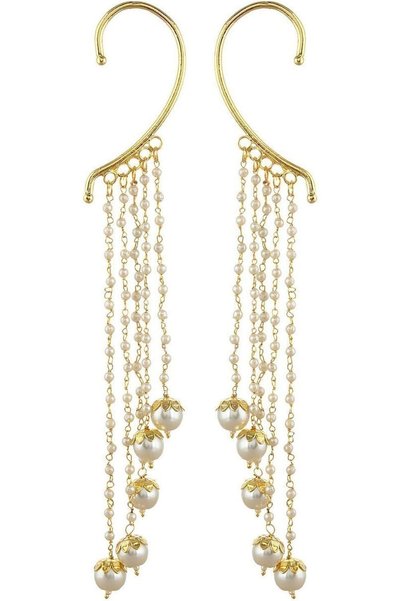 Generic Shining Diva Gold Plated Pearl Stylish Fancy Ear Cuffs Traditional Ea...