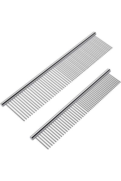 Generic 2 Pack Dog Combs with Rounded Ends Stainless Steel Teeth, Cat Comb fo...
