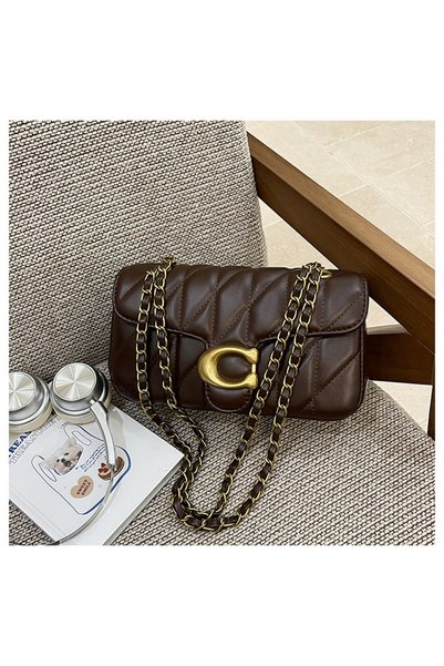 Generic Brand Quilted Leather Shoulder Bag with Unique Gold C-Lock and Chain ...