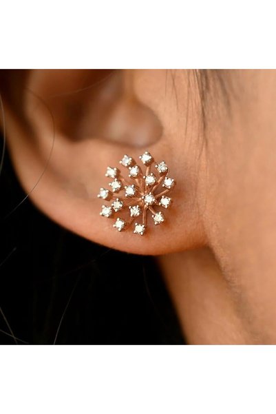Generic Rose Gold Color Stud Earrings with Cubic Zirconia Sparkling Accessori...