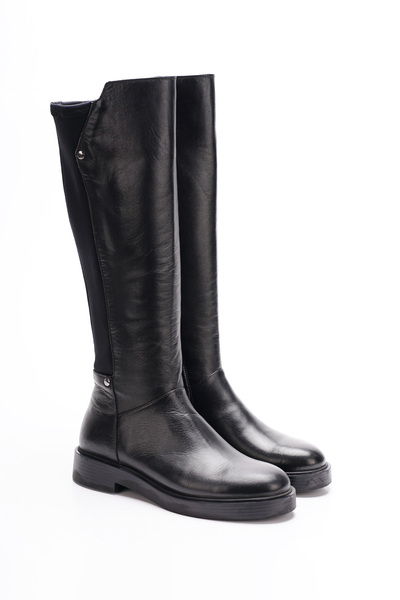 Melvoria Women's Genuine Leather Studded Detail Boots with a Zip Detail