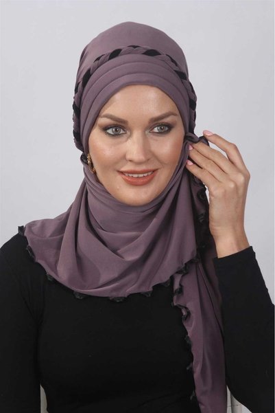 Moda Çizgi شال مينك جاهز مزين بالكشكشة