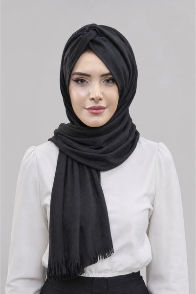 Moda Çizgi شال سريع التحضير باللون الأسود والرمادي