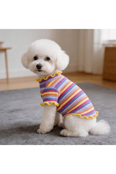Choice S MULTI 1PC Wide Elastic Stripes Pet Dog Clothes Puppy T-shirt Shirt C...