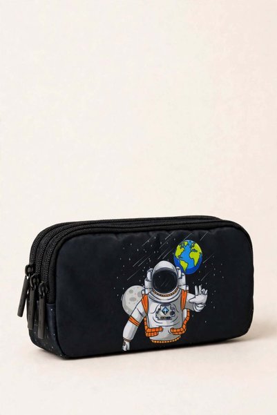 KAUKKO 3-Compartment, Zipper-Closure, Astronaut-Printed, Multi-Pocket, Large-...