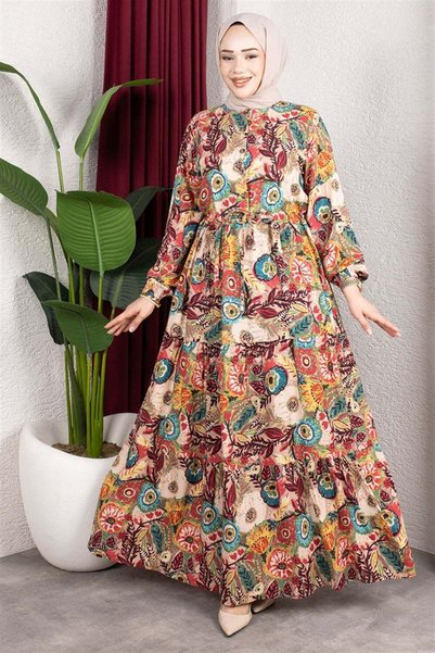 Mestore Floral Patterned Viscose Dress Turquoise