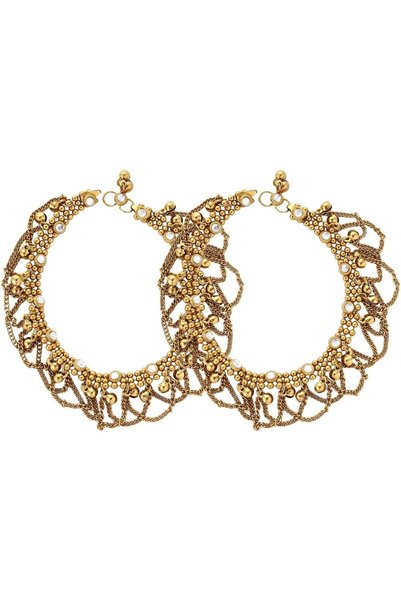 Generic Shining Diva Non Precious Metal Gold Antique Kundan Payal Anklet for ...