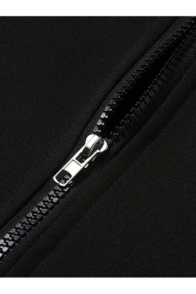 LOTS MODA Hırka - Siyah Baskılı Kışlık Oversize Kapüşonlu Fermuarlı Cepli Hırka Unisex giyim
