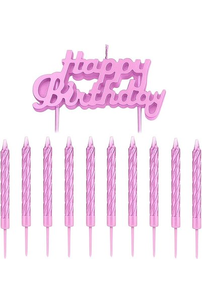Generic Pink Birthday Cake Candles Set – 10 Spiral Candles & Happy Birthday C...