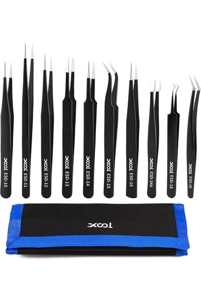 Generic Precision Tweezers Set - 10 PCS ESD Anti-Static Stainless Steel Kit, ...