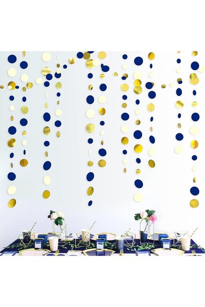 Generic 4 Pack Gold Blue White Paper Garland, Circle Dot Hanging Streamers, R...