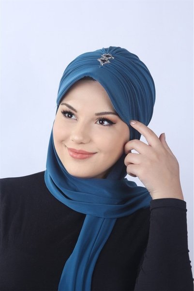Moda Çizgi Stoned Scarf Hat Indigo