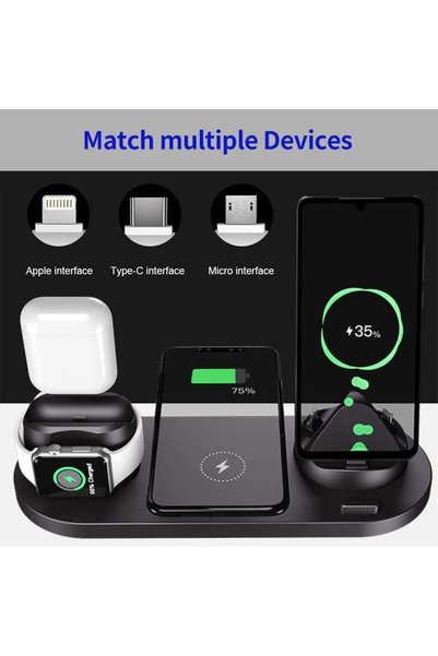 HANEL BW06 5in1 Kablosuz Wireless Hızlı Şarj Standı iWatch Airpods iPhone Samsung Uyumlu (Kablosuz Şarj St