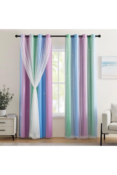 Generic Blue & Rainbow Curtains for Bedroom & Kids Room - Blackout, Unicorn W...