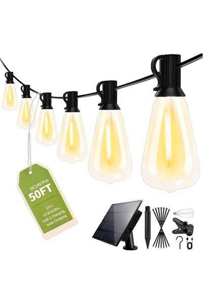 Generic 15M Solar String Lights Outdoor Garden, 17+1 LED Bulbs, 2600mAh