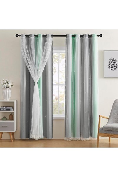 Generic Green and Grey Rainbow Curtains Boys for Bedroom 1 Panel