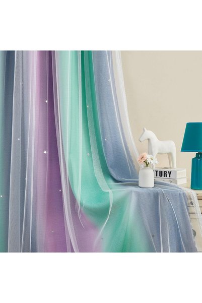 Generic Purple and Green Rainbow Blackout Curtains Kids for Bedroom 1 Panel