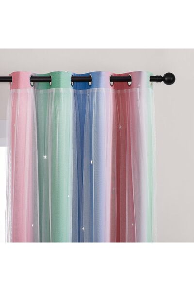 Generic Blue and Green Rainbow Bedroom Curtains for Kids and Boys 1 Panel