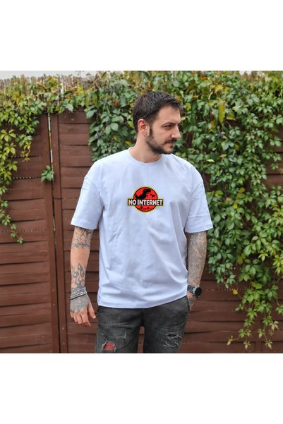 Petgifts Tricou personalizat "Oversized No Internet Dino" - Bumbac 100% Alb M...