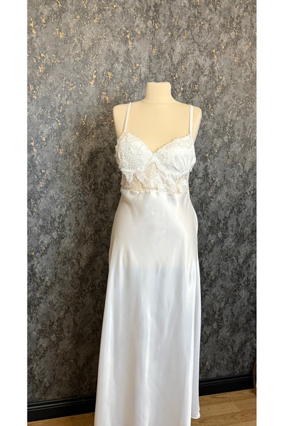 Loviana belle 2-Piece Long Robe and Nightgown Set with Full Lace Details (Boxed)