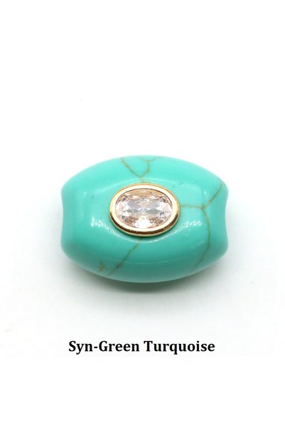 Choice 1pc Syn-Green Turquoise Barrel Shape Natural Stone Beads Inlaid Zircon...