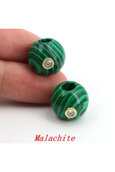 Choice 1 pcs (16mm) Malachite 16mm Natural Stone Healing Crystal Large Hole R...