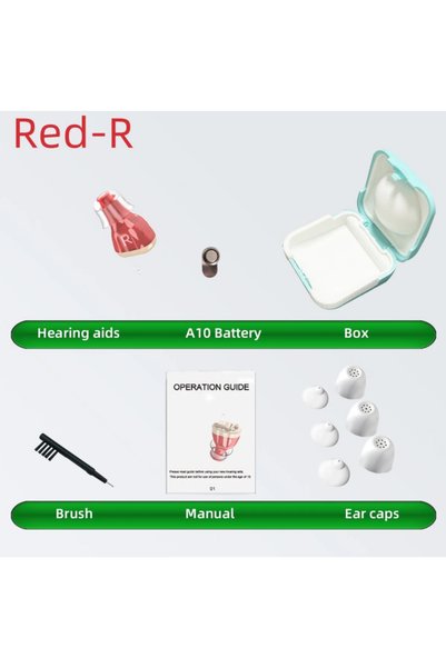 Choice Red-Right Ear Premium Adult Hearing Aid, Mini CIC Personal Inner Ear D...